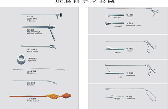 Rectum sigmoidoscopy surgical instruments